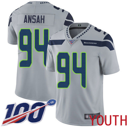 Seattle Seahawks Limited Grey Youth Ezekiel Ansah Alternate Jersey NFL Football #94 100th Season Vapor Untouchable->youth nfl jersey->Youth Jersey